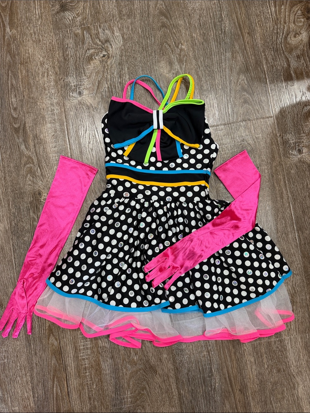 Revolution Dancewear Black Polka Dot Tutu Dance Dress with Neon Trim Size: SA - Picture 1 of 7